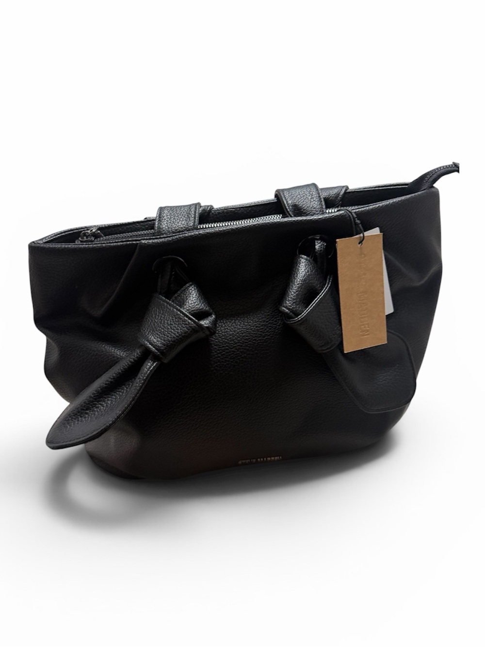 Steve Madden Black Pebbled Large Shoulder Tote with Knot Detail NWT